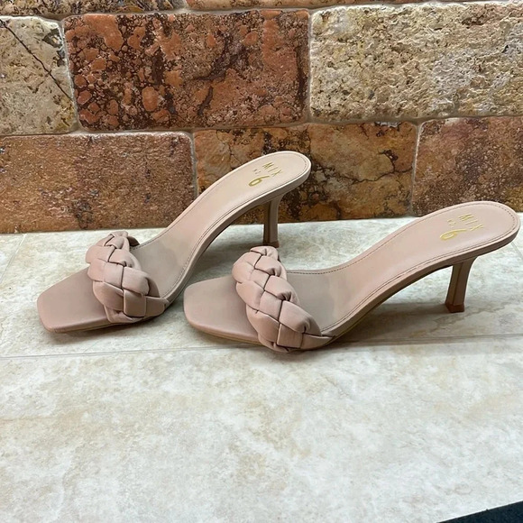 Mix No. 6 Braided Heeled Mules Women’s Size 9.5M Nude Slip-On Square Toe Sandals - Picture 2 of 11